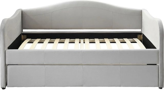 Vente-unique Sofabett Mathilde in Hellgrau mit Samtbezug und Ausziehfunktion im Art déco Stil - Bild 1