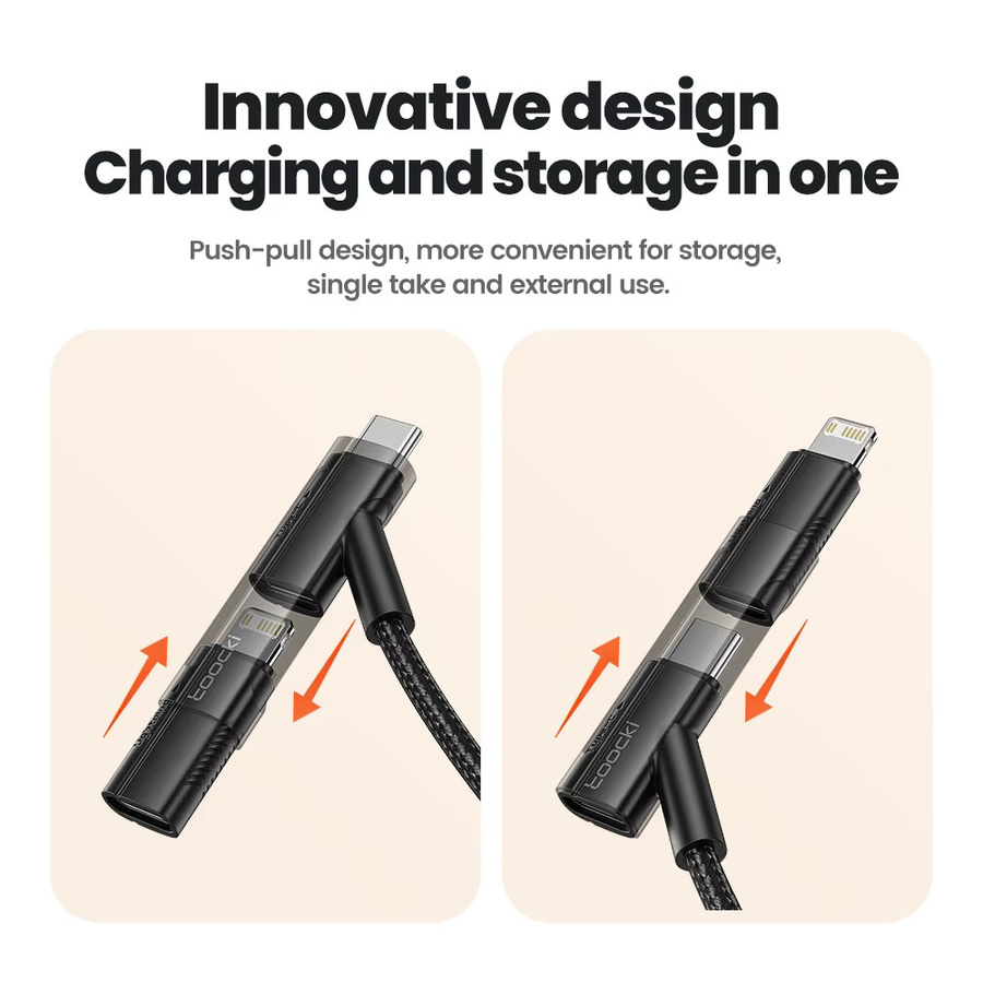 Toocki 2-in-1 USB-C auf Lightning Ladekabel mit OTG-Adapter, PD 60W Schnellladekabel für iPhone und Android, Schwarz - Bild 6
