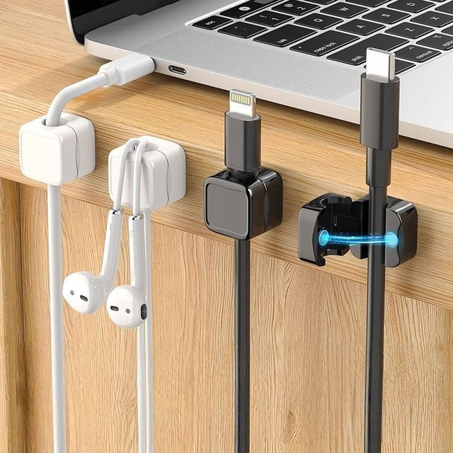 Magnetische Kabelklemmen als selbstklebender Kabel-Organizer für Schreibtisch und Büro in Schwarz und Weiß - Bild 1