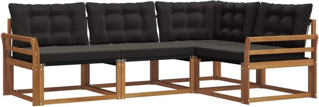 vidaXL Sofa Set L-Form aus Akazienholz mit Kissen in Natur und Schwarz - Bild 1