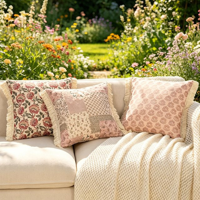 BUYNOW Kissenbezug im Landhausstil mit Blumenmuster und Quasten, Multicolour, 45 x 45 cm - Bild 1