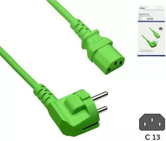 DINIC Netzkabel Europa CEE 7/7 auf C13, 90 Grad Winkel, 0,75mm², grün, Länge: 1,80 m - Bild 1