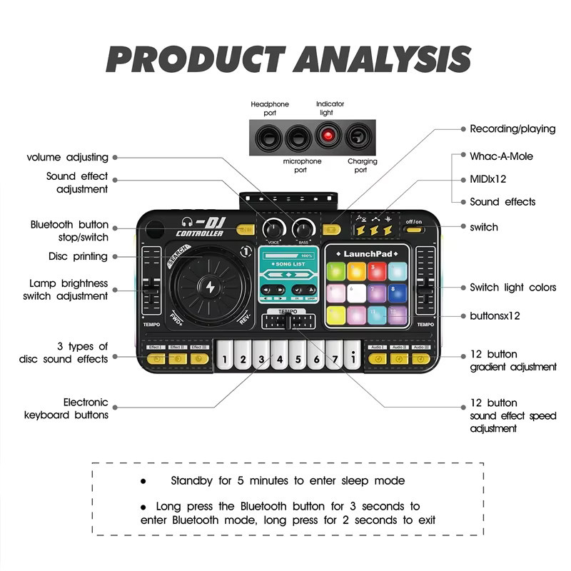 Luxuglow Multifunktionaler DJ-Plattenspieler mit Mikrofon und Bluetooth in Schwarz - Bild 6