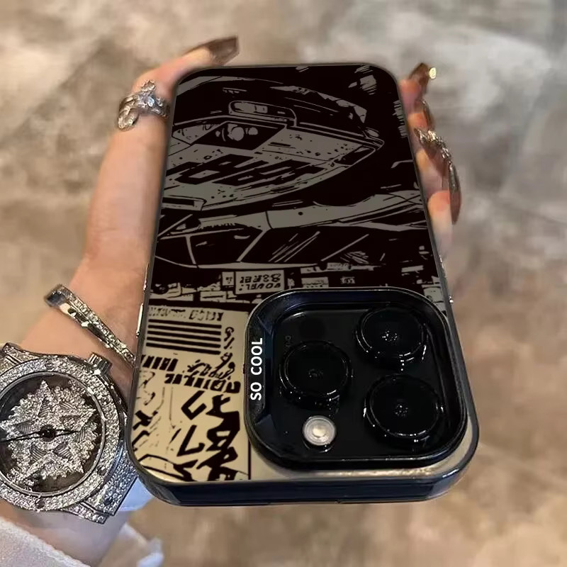 Modische iPhone Schutzhülle mit Silber Galvanisierung und Auto-Druck für iPhone 16 15 14 13 12 11 Pro Max und weitere Modelle, Farbe: Silber/Schwarz - Bild 4