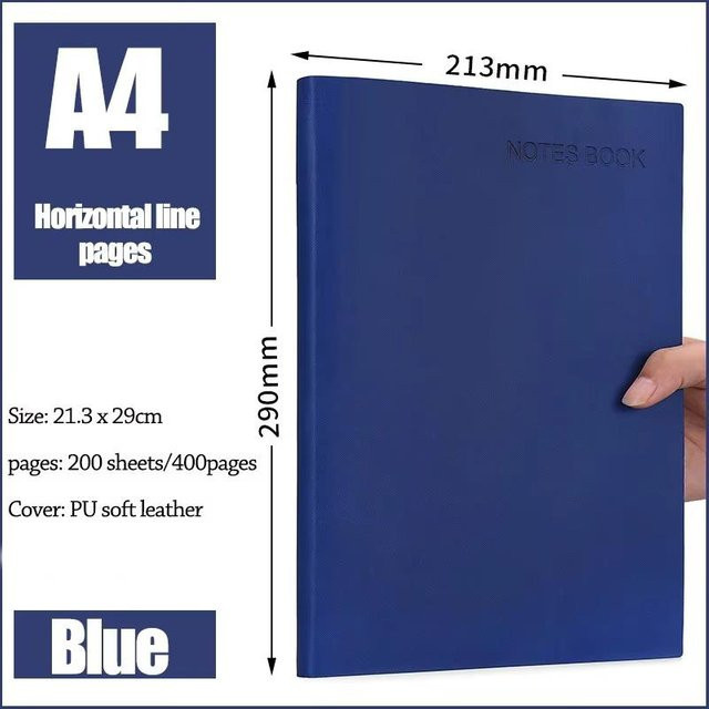 Business Notizbuch A4 mit 400 Seiten, liniertes Studenten-Tagebuch aus PU-Leder in Dunkelblau - Bild 1