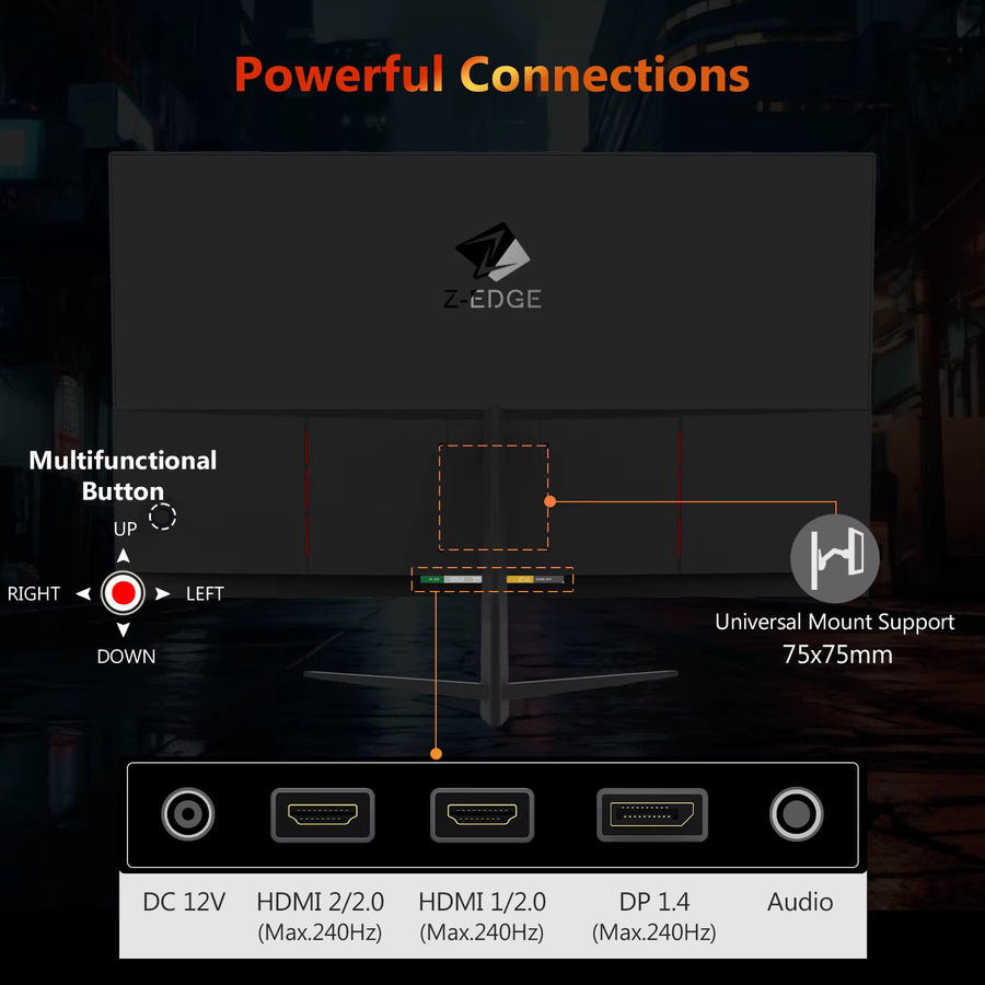 Z-EDGE Gaming-Monitor 24,5 Zoll Full HD, 240 Hz, 1 ms MPRT, VA-Panel, 5000:1 Kontrast, FreeSync, HDR, 350 cd/m², Schwarz - Bild 4