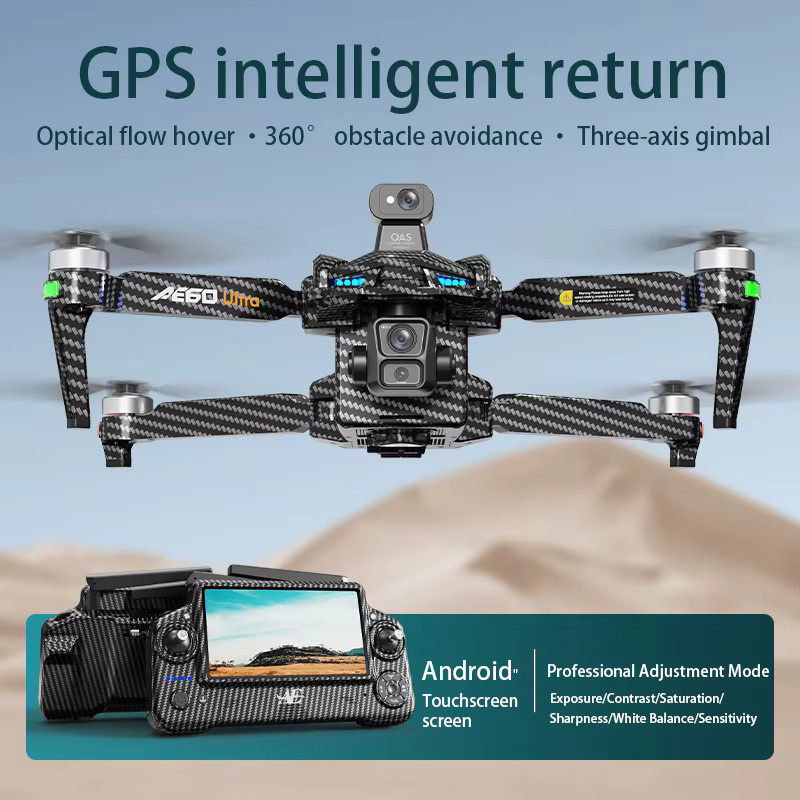 WDSZKMYF AE60 GPS-Drohne mit 4K HD-Kamera, 3-Achsen-Gimbal, 360° Hindernisvermeidung und 5,5-Zoll-Touchscreen-Fernbedienung, faltbarer Quadcopter mit 5G FPV in Schwarz - Bild 2