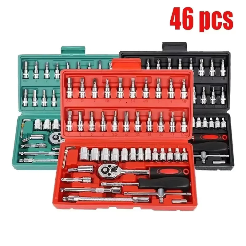 Amagi 46-teiliges Steckschlüssel-Set mit Ratschenschlüssel, Bits und Verlängerungsstange, 1/4 Zoll, metrisch, schwarz - Bild 2