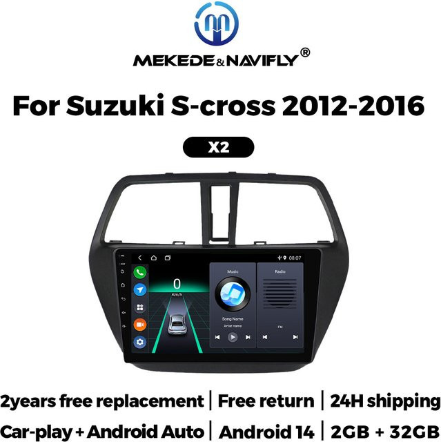 MEKEDE Android 14 Autoradio für Suzuki SX4 2 S-Cross 2012-2016, 2 Din Multimedia Player mit Carplay, GPS, WiFi und RDS in Schwarz - Bild 1