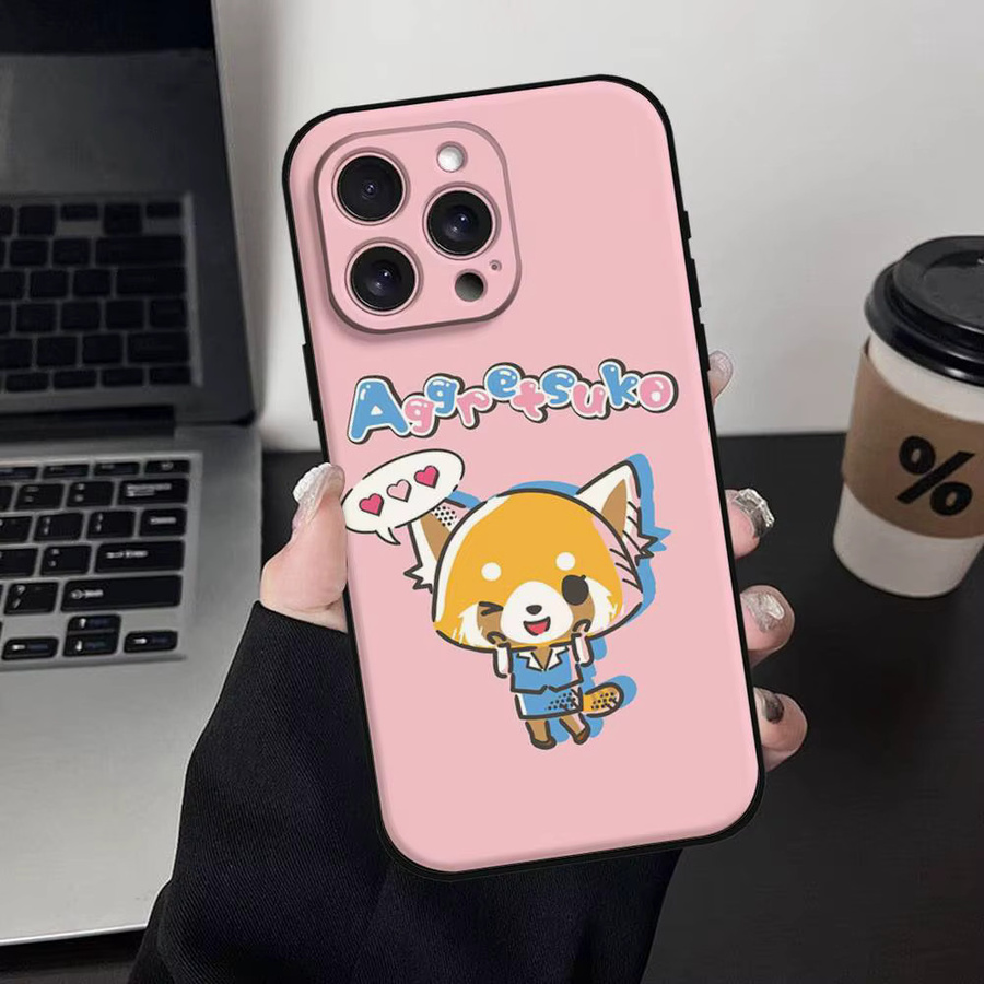 Niedliche Aggretsuko Handyhülle in Pink für Apple iPhone (alle Modelle), weiche TPU Schutzhülle im Cartoon-Design - Bild 6