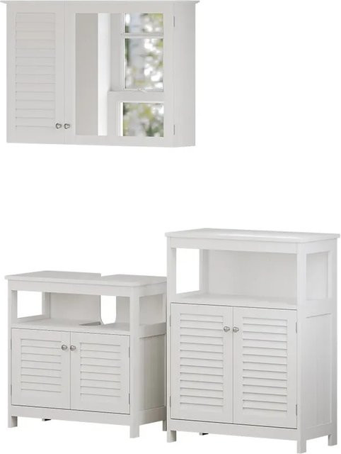 Vicco Badmöbel-Set Riad in Weiß, modernes 3-teiliges Badezimmer-Set mit Spiegelschrank, Waschtischunterschrank und Sideboard aus MDF - Bild 1