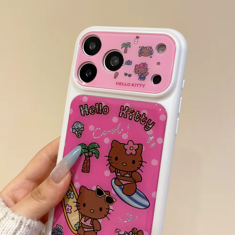 Sanrio Hello Kitty Handyhülle mit Cartoon Sommer Strand Motiv für iPhone 17 Pro 16 15 Pro Max, Stoßfeste Hartschale, Pink - Bild 3