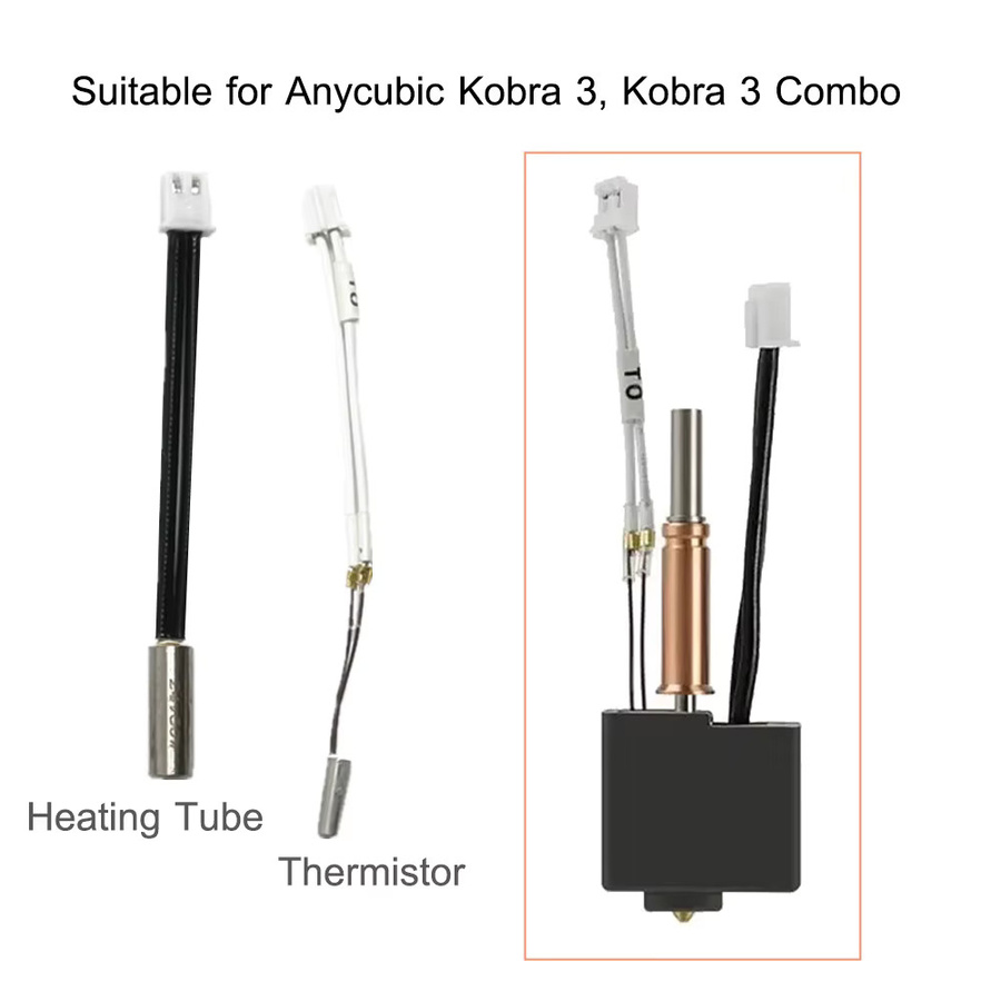 Anycubic Hotend-Kit für Kobra 3 Combo mit Thermistor, Heizrohr 24V 50W und Messing-Hartstahldüse in Gold - Bild 2