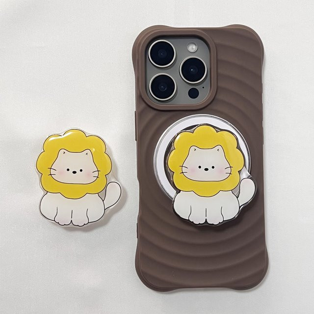 Handyhalter Griptok mit weißer Katze und gelber Blume für iPhone 17 Pro Max Hülle in Gelb und Weiß - Bild 1