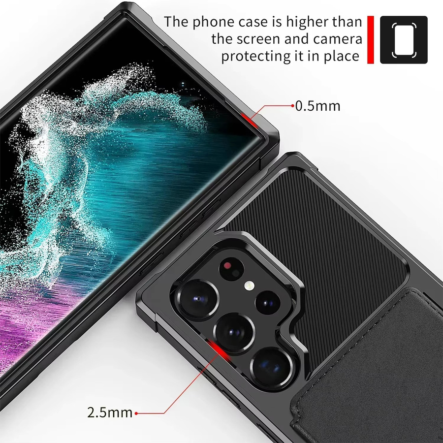 Flip Wallet Case Leder Schutzhülle für Samsung Galaxy S25 Ultra S24 S23 S22 S21 FE und S25 Plus stoßfeste Abdeckung mit Kreditkartenfach in Schwarz oder Rot - Bild 4