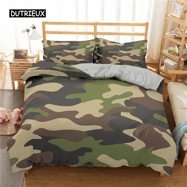 Camouflage Bettwäsche Set für Jungen und Teenager von Binchi Outdoor Product in Grün/Mehrfarbig, abstraktes Design aus Polyester, 2-teilig oder 3-teilig, B/H: 150 x 200 cm - Bild 1