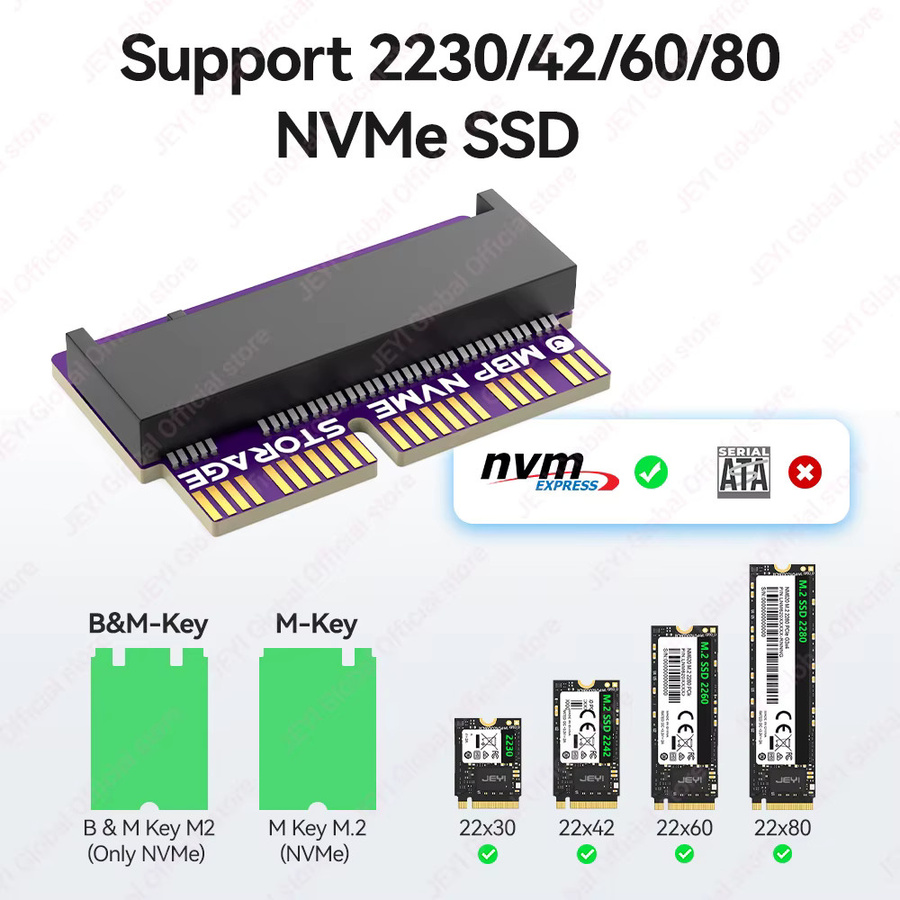 JEYI PCIe 5.0 M.2 NVMe SSD Adapter-Konverterkarte für MacBook Air und Pro (Modelle A1465, A1466, A1398, A1502) - Bild 2