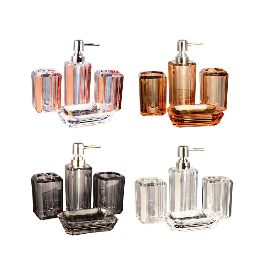 Kesoto 4-teiliges Badezimmer-Zubehör-Set aus Glas in Transparent und Silber mit Seifenspender und Zahnbürstenhalter - Bild 2