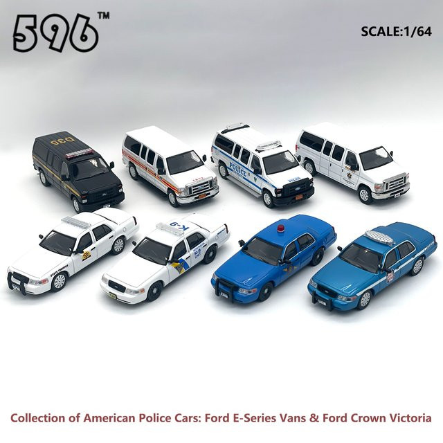 TSM MODEL Amerikanische Polizei- und Dienstfahrzeug-Serie, Ford Crown Victoria + E350 Van, Druckguss-Modellauto, 1:64, Set / Bundle - Bild 1