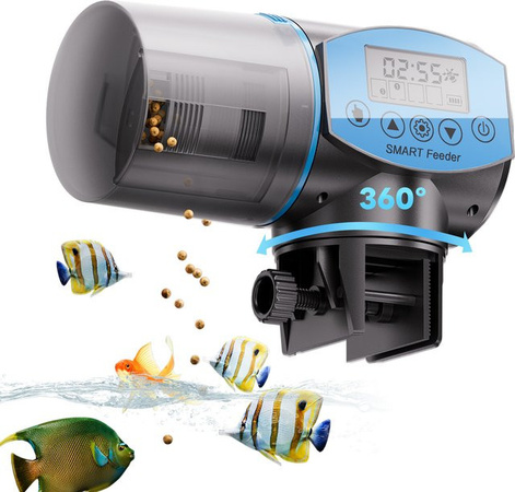 Weomg Auto Smart Fischfutterautomat Schwarz, intelligenter zeitgesteuerter automatischer Fischfütterer für Aquarien und Goldfische, 200ml