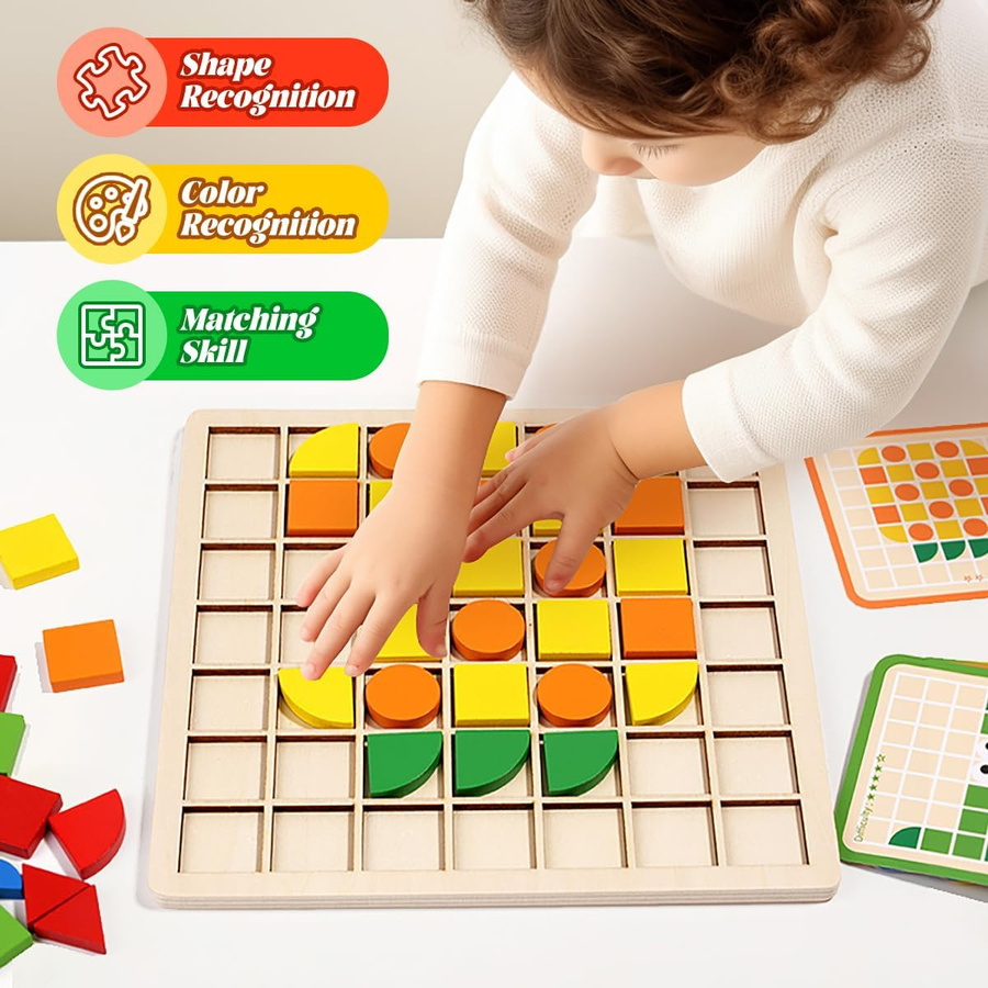 BizyKoady Holz Montessori Puzzle, Mosaik Farbformen, ab 3 Jahre - Bild 2