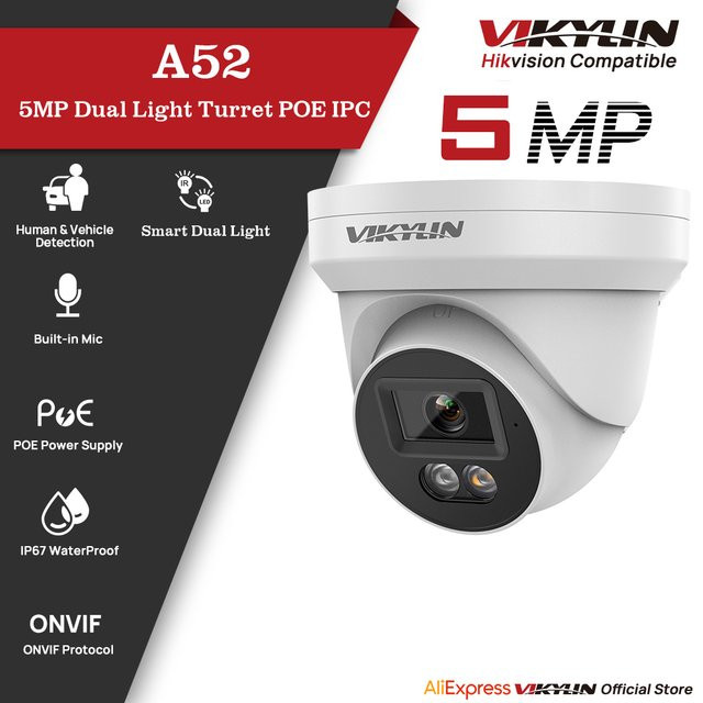 VIKYLIN 5MP IP-Sicherheitskamera mit Dual Smart Light, Audio, PoE, Personen- und Fahrzeugerkennung, ONVIF-kompatibel, SD-Speicher und IP67 Outdoor-Schutz in Weiß - Bild 1
