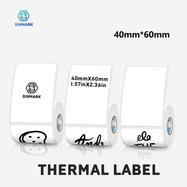 SINMARK Thermo-Etikettenaufkleber weiß, blanko, selbstklebendes Etikettenpapier, B: 40 mm, H: 60 mm - Bild 1