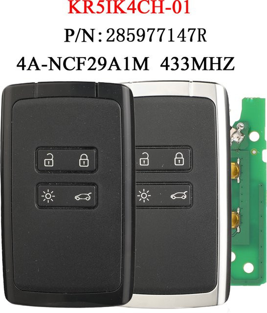 Jingyuqin Smart Card Schlüssel Fernbedienung 433 MHz 4A NCF29A1M HITAG AES Keyless GO KR5IK4CH-01 Schwarz für Megane 4 Espace V Talisman mit NFC - Bild 1