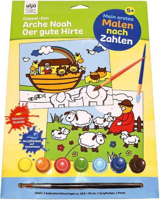 Uljö Mein erstes Malen nach Zahlen-Set, Arche Noah und Der gute Hirte, ab 5 Jahren - Bild 1