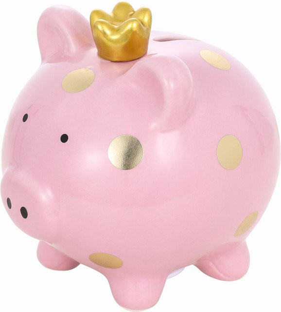 Tooarts Keramik-Sparschwein Kronen-Design in Rosa mit Punkten - Bild 1