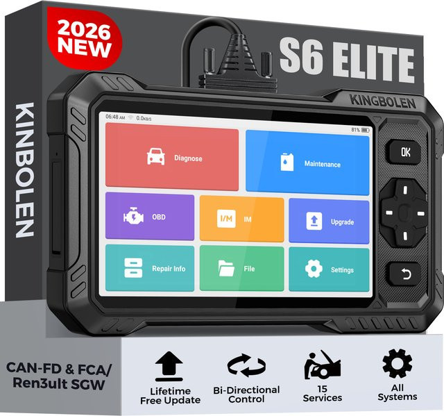 KINGBOLEN S6 Elite Vollsystem-Diagnosegerät in Schwarz mit bidirektionalem Scan-Tool, CANFD-Unterstützung, Auto-VIN-Scan und 15+ Reset-Funktionen als OBD2 Codeleser - Bild 1