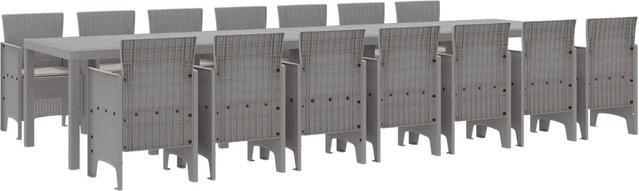 vidaXL Garten Essgruppe aus 15-teiligem Poly Rattan in Hellgrau - Bild 1