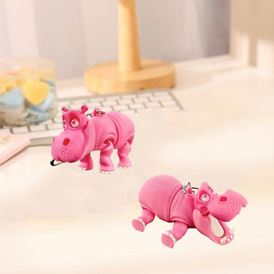 Yiran bag Nilpferd Schlüsselanhänger Rosa Mehrgelenkige Tierfigur - Bild 3