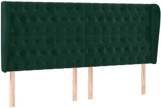 vidaXL Kopfteil mit Ohren in Dunkelgrün aus Samt, B/T/H: 203 x 23 x 118/128 cm - Bild 1