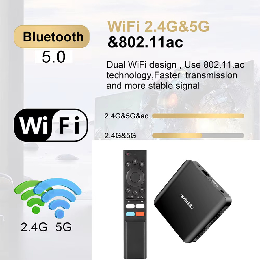 CLIBABIQBOX Android 14 TV-Box mit 8K Auflösung, Allwinner H313 Quad-Core, 5G Dual WLAN und Bluetooth 5.0, Media Streamer in Schwarz - Bild 6