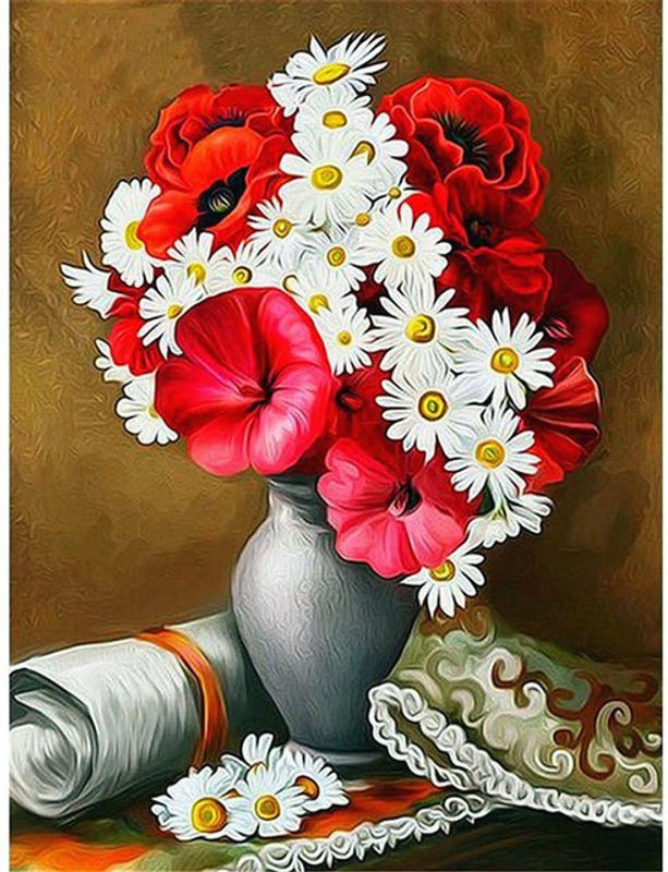 FIYO Diamond Painting Set Kamille Blumen Motiv, 5D Stickerei mit runden Steinen, Mehrfarbig, B x H: 30 x 20 cm - Bild 1