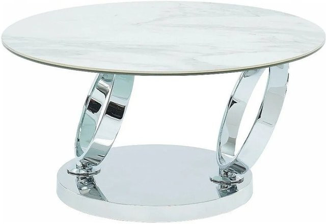 Couchtisch JOLINE in Weiß mit Marmor-Look und drehbarer Glasplatte aus gehärtetem Glas, B/T/H: 131,5 x 80 x 42 cm - Bild 1