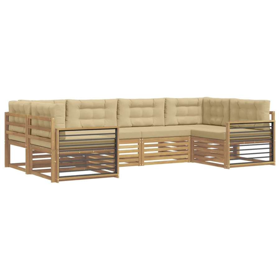 vidaXL Outdoor-Sofagarnitur in L-Form aus Akazienholz mit Kissen, Weiß und Beige - Bild 2