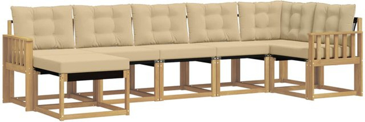 7-teilige Outdoor-Sofagarnitur vidaXL aus Akazie mit Kissen in Weiß und Beige, modernes Loungemöbel-Set - Bild 1