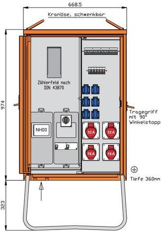 Walther Werke WAV0135R1 Anschlussschrank, Orange, IP44, 3-Phasen, mit RCD - Bild 1