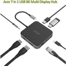Acer 7in1 USB4 8K Multi Display Hub in Schwarz/Silber mit HDMI, DisplayPort, USB-C, USB 3.2, RJ45 und Audio (HP.DSCAB.013) - Bild 1