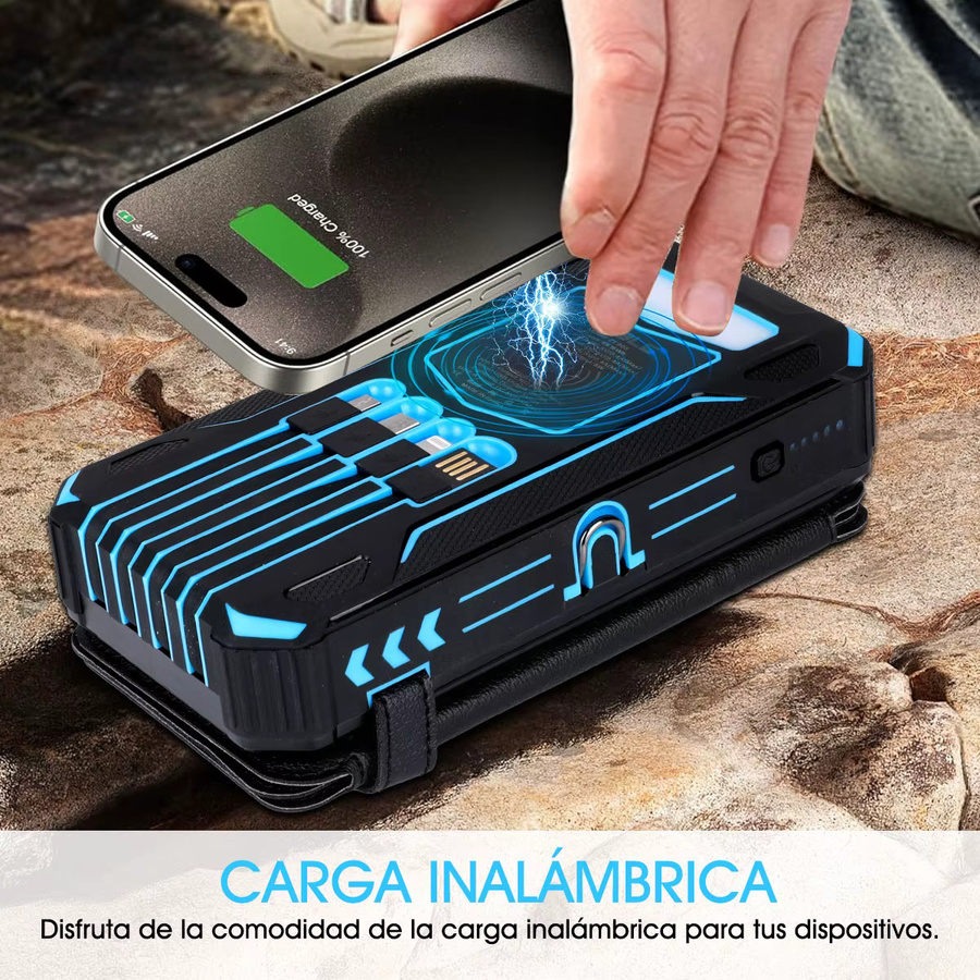 BIUBLE Solar Power Bank mit 36800 mAh und kabellosem Laden, PD 18W Schnellladegerät in Schwarz - Bild 2