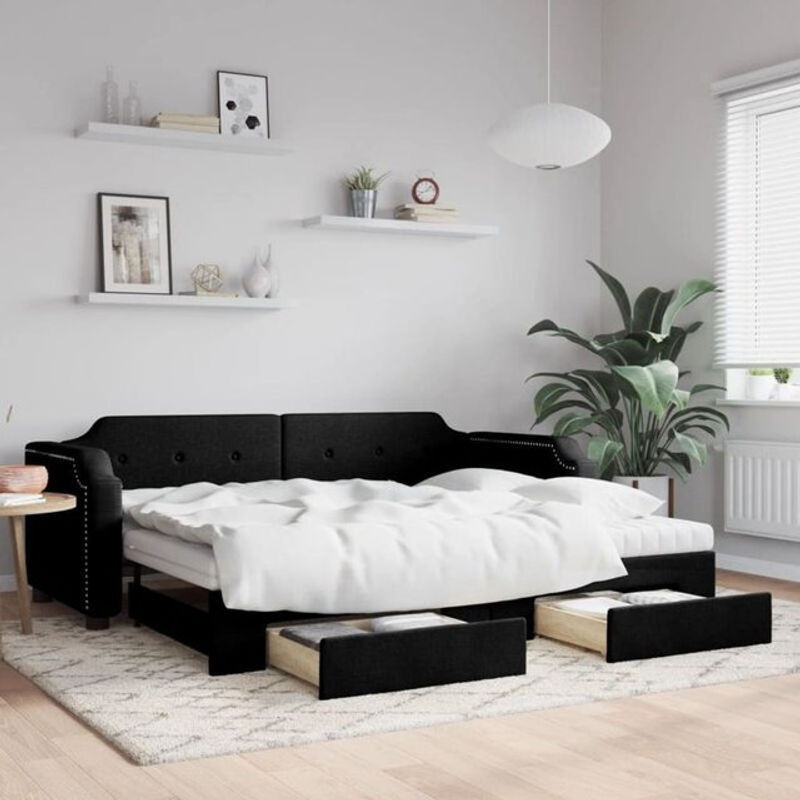 Ausziehbares Funktionsbett mit Schubladen von Vidaxl in Schwarz aus Stoff und Metall, B/T: 200 x 100 cm - Bild 1