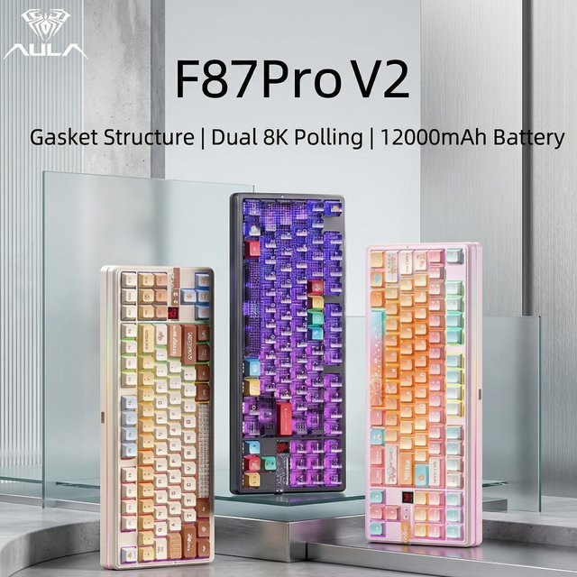 AULA F87Pro V2 Mechanische Gaming-Tastatur mit Gasket-Struktur, Bluetooth, 2,4GHz und Kabelverbindung, 8K Polling Rate, SOCD/MT/TGL Unterstützung - Bild 1