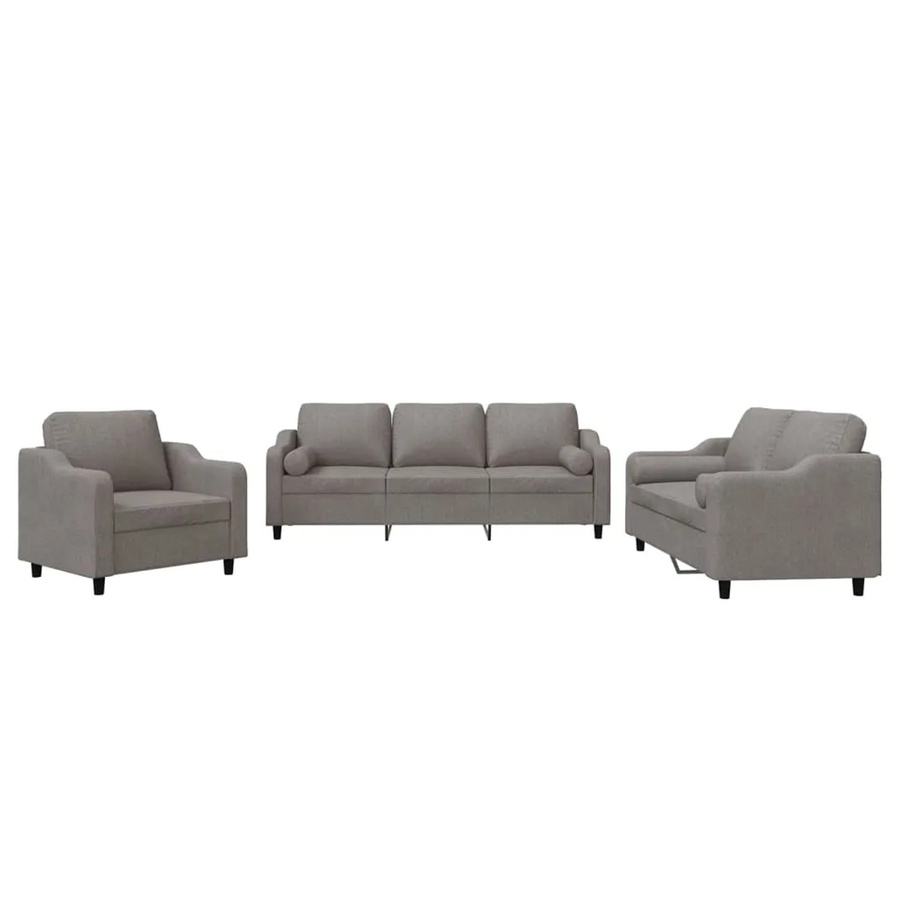 vidaXL 3-teilige Sofagarnitur mit Kissen in Taupe aus Stoff und Metall mit Armlehnen - Bild 2