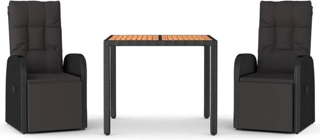 vidaXL 3-tlg Garten-Essgruppe aus schwarzem PE-Rattan und massivem Akazienholz mit rechteckigem Tisch und Stühlen - Bild 1
