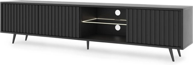 TV-Lowboard Bello Selsey in Schwarz mit Lamellen-Design und LED-Beleuchtung, Breite: 175 cm - Bild 1