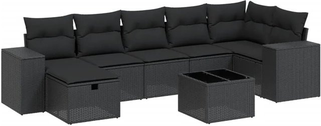 vidaXL 8-tlg Garten-Sofagarnitur in L-Form aus schwarzem Poly-Rattan mit Kissen und pulverbeschichtetem Stahlgestell - Bild 1