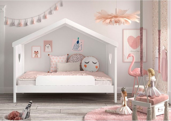 Hausbett Amori von Vipack aus Kiefer und MDF in Weiß, Liegefläche 90 x 200 cm mit Absturzschutz