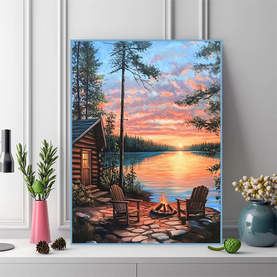 Momoart Diamant-Mosaik Bastelset Sonnenuntergang-Landschaft mit Fluss, DIY Diamantmalerei in Multicolour, B/H: 30 x 20 cm - Bild 3